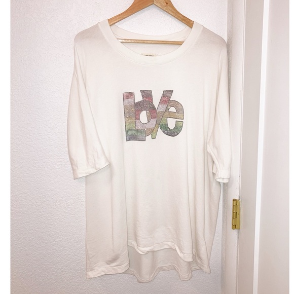 ZADIG & VOLTAIRE Portland Love Strass Shortsleeve Sweatshirt White & Multi SZ: L - Picture 2 of 13